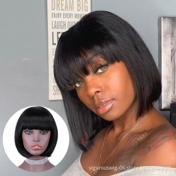 Vigorous cheap price pixie cut bone straight short bob  black natural color brazilian hair weave human wig for african women